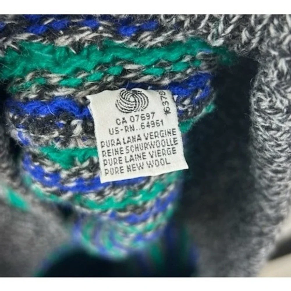 Benetton Sweater Men's Size 50 Large Blue Green Gray Striped Wool Vintage